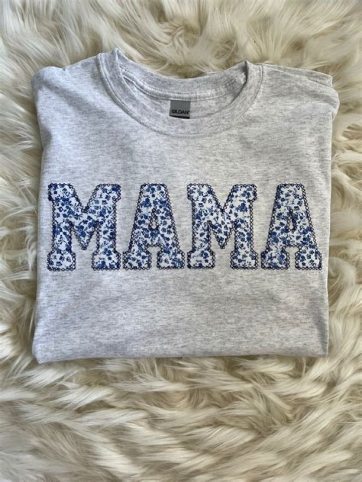 Mama Embroidered Blue Floral Applique Sweatshirt Simple Mama Pullover